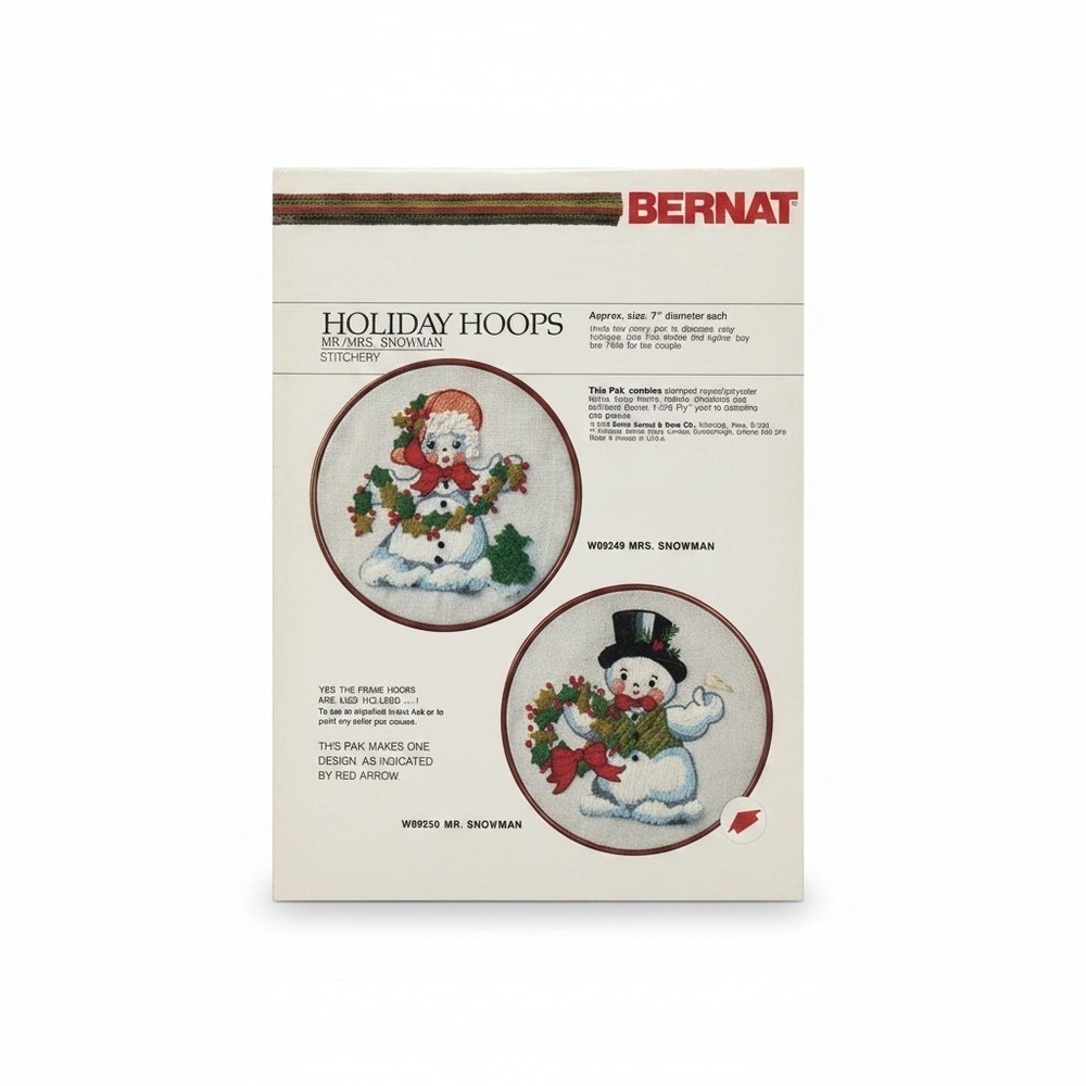 Vintage 1978 Bernat Holiday Hoops Mr Snowman Stitchery Kit W09250 7 Inch Hoop